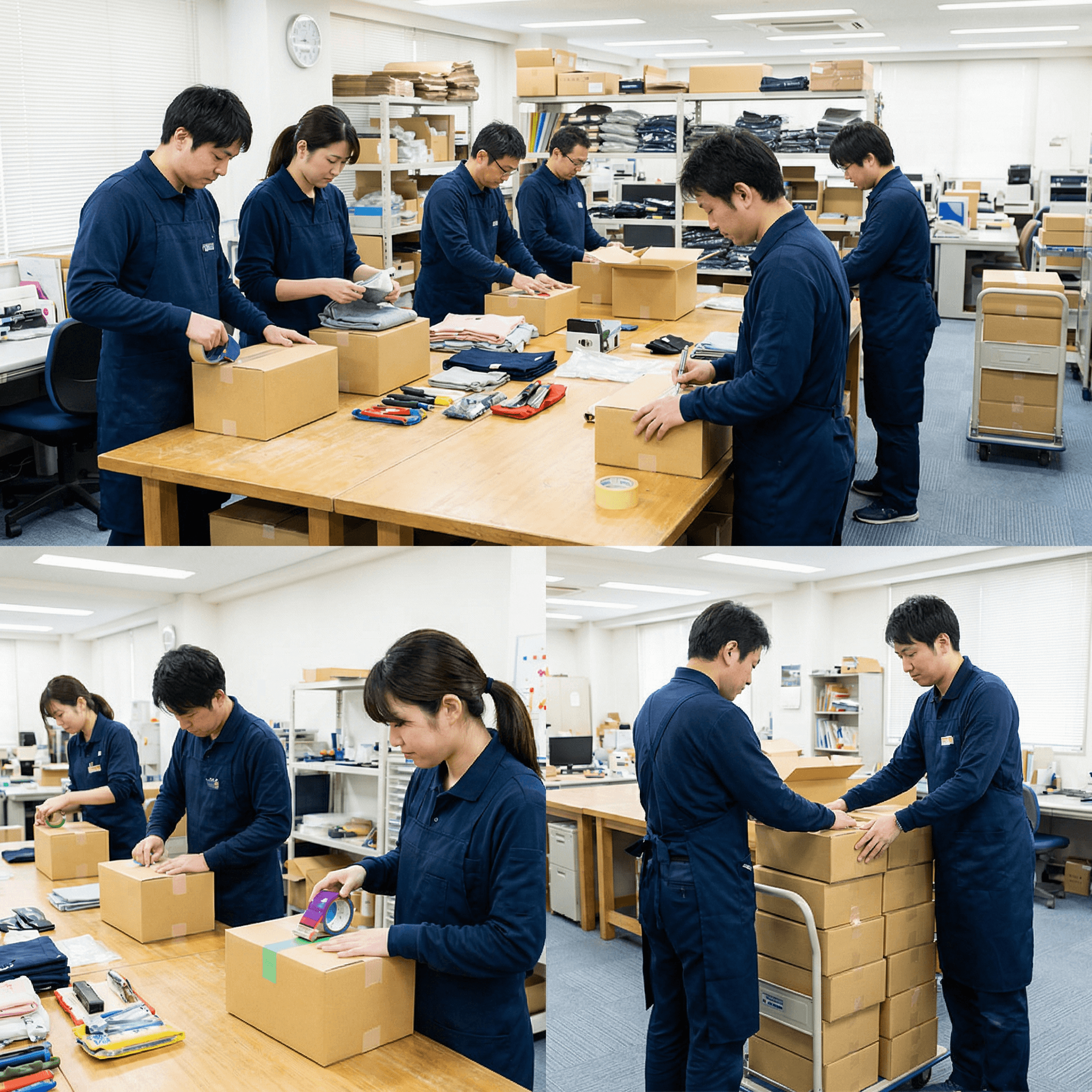 スタッフが荷物を運んでいるイラスト
